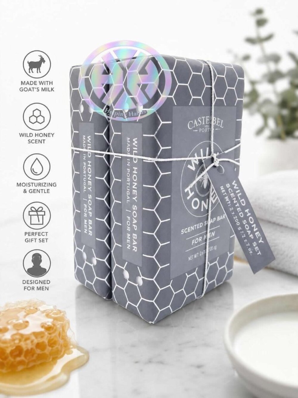 2 Castelbel - Goat's Milk - Wild Honey Scented Bath Soap For Men (2 x 7 oz.)